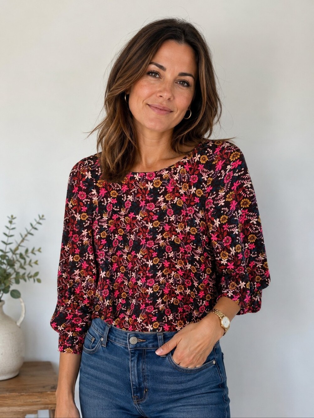Anthropologie Floral Scoop Neck Blouse - Colorful